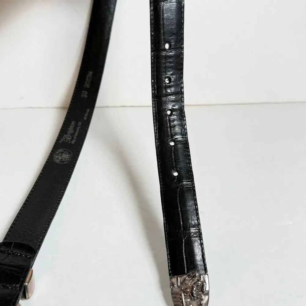Brighton Disney Mickey Train Conductor Black Leather Belt Silver Tone Size 30